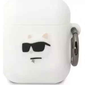 Pouzdro Karl Lagerfeld AirPods 1/2 cover white Silicone Choupette Head 3D (KLA2RUNCHH)