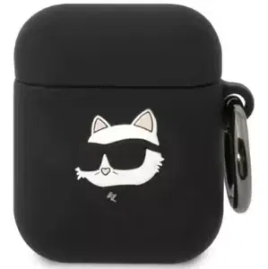 Pouzdro Karl Lagerfeld AirPods 1/2 cover black Silicone Choupette Head 3D (KLA2RUNCHK)