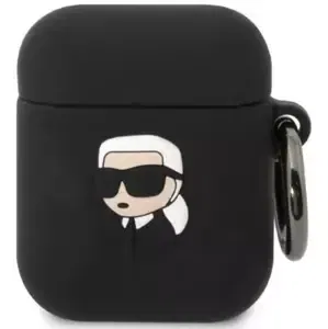 Pouzdro Karl Lagerfeld AirPods 1/2 cover black Silicone Karl Head 3D (KLA2RUNIKK)