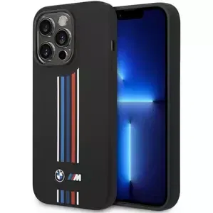 Kryt BMW iPhone 14 Pro Max 6,7" black Silicone Vertical Tricolor Lines (BMHCP14X22SWTK)