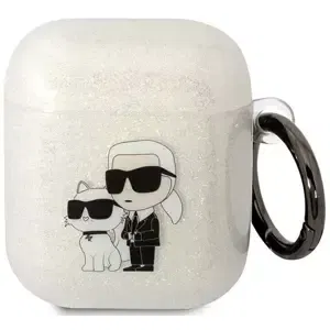 Pouzdro Karl Lagerfeld Airpods 1/2 cover transparent Gliter Karl&Choupette (KLA2HNKCTGT)