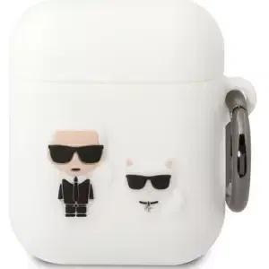 Pouzdro Karl Lagerfeld AirPods 1/2 cover white Silicone Karl & Choupette (KLACA2SILKCW)