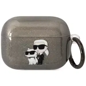 Pouzdro Karl Lagerfeld Airpods Pro cover black Gliter Karl&Choupette (KLAPHNKCTGK)