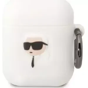 Pouzdro Karl Lagerfeld AirPods 1/2 cover white Silicone Karl Head 3D (KLA2RUNIKH)