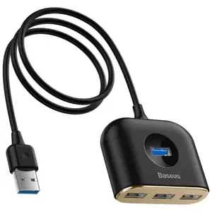 Adapter Baseus Square Round USB Adapter, HUB USB 3.0 to 1x USB 3.0 + 3x USB 2.0.1m, Black (6953156297104)
