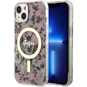 Kryt Guess iPhone 14 6.1" pink hardcase Flower MagSafe (GUHMP14SHCFWSP)