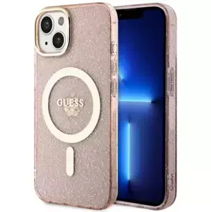 Kryt Guess iPhone 14 6.1" pink hardcase Glitter Gold MagSafe (GUHMP14SHCMCGP)