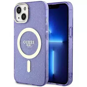 Kryt Guess iPhone 14 6.1" purple hardcase Glitter Gold MagSafe (GUHMP14SHCMCGU)