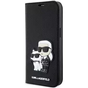 Pouzdro Karl Lagerfeld iPhone 14 Pro 6.1" bookcase black Saffiano Karl & Choupette (KLBKP14LSANKCPK)