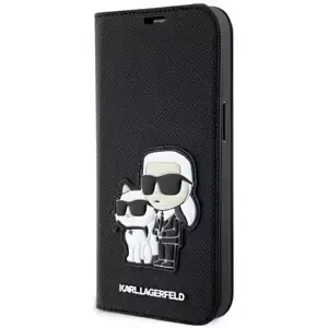 Pouzdro Karl Lagerfeld iPhone 14 6.1" bookcase black Saffiano Karl & Choupette (KLBKP14SSANKCPK)
