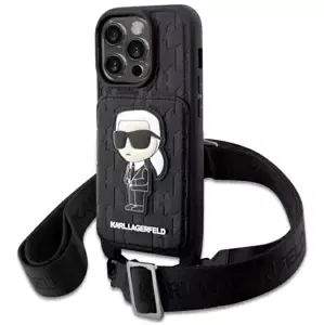 Kryt Karl Lagerfeld iPhone 14 Pro 6.1" hardcase black Crossbody Saffiano Monogram Ikonik (KLHCP14LCSAKHPKK)