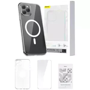 Kryt Phone case Baseus Magnetic Crystal Clear for iPhone 11 Pro Max (transparent) with all-tempered-glass screen protector and cleaning kit