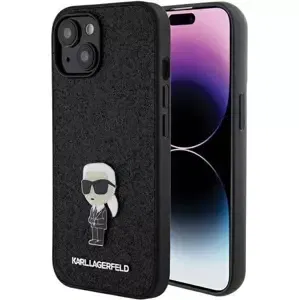 Kryt Karl Lagerfeld KLHCP15SGKNPSK iPhone 15 6.1" black hardcase Fixed Glitter Ikonik Logo Metal Pin (KLHCP15SGKNPSK)