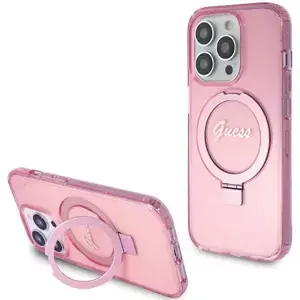Kryt Guess GUHMP15LHRSGSP iPhone 15 Pro 6.1" pink hardcase Ring Stand Script Glitter MagSafe (GUHMP15LHRSGSP)