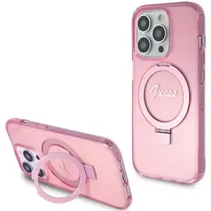 Kryt Guess GUHMP15XHRSGSP iPhone 15 Pro Max 6.7" pink hardcase Ring Stand Script Glitter MagSafe (GUHMP15XHRSGSP)