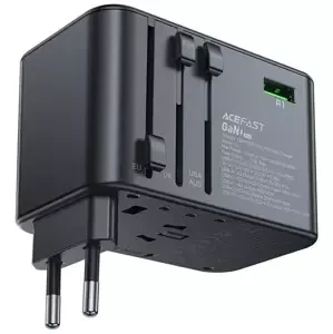 Adapter Multifunctional travel wall charger Acefast Z1, 2xUSB-A, 3xUSB-C, GaN, 67W, US/EU/UK/AU (black)