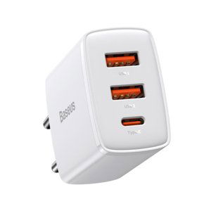 Baseus Compact síťová nabíječka USB-C / 2x USB 30W 3A PD QC, bíla (CCXJ-E02)