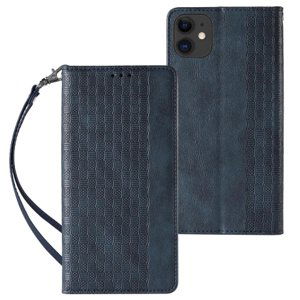 MG Magnet Strap knížkové kožené pouzdro na iPhone 12, modré