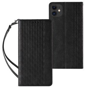 MG Magnet Strap knížkové kožené pouzdro na iPhone 13 mini, černé