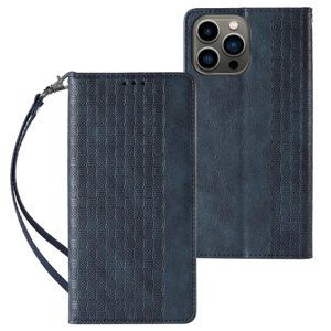MG Magnet Strap knížkové kožené pouzdro na iPhone 13 Pro Max, modré