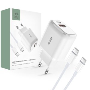 Tech-Protect C20W síťová nabíječka USB / USB-C 20W QC PD + kabel USB-C, bíla