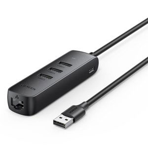 Ugreen CM416 adaptér USB-C - RJ45 / 3x USB, černý