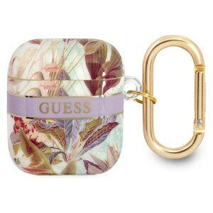 Guess TPU Flower Print pouzdro Airpods 1/2 fialové