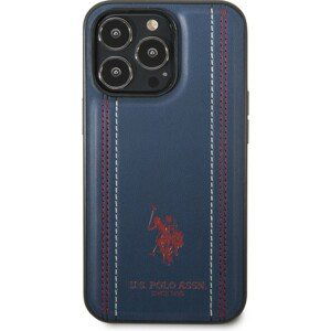 U.S. Polo PU Leather Stitched Lines kryt iPhone 14 Pro Max námořně modrý