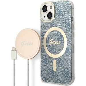 Guess 4G MagSafe kryt + Bezdrátová nabíječka pro iPhone 14 modrá