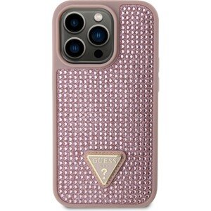 Guess Rhinestones Triangle Metal Logo kryt pro iPhone 14 Pro růžový