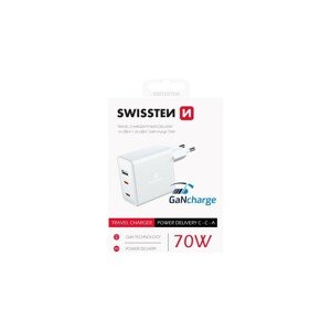 Swissten síťový adaptér GaN 2x USB-C + 1x USB 70W