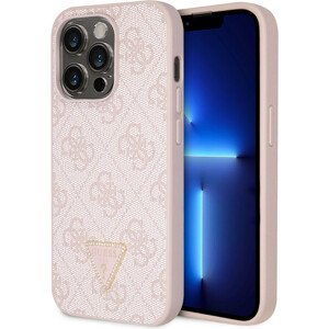 Guess PU 4G Strass Triangle Metal Logo kryt iPhone 15 Pro růžový