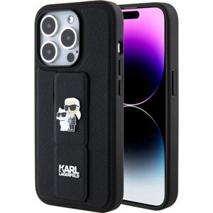 Karl Lagerfeld Saffiano Grip Stand Metal Logo kryt iPhone 15 Pro černý