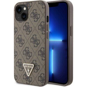 Guess PU 4G Strass Triangle Metal Logo kryt iPhone 15 hnědý