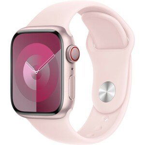 Apple Watch Series 9 Cellular 41mm Růžový hliník se světle růžovým sportovním řemínkem S/M