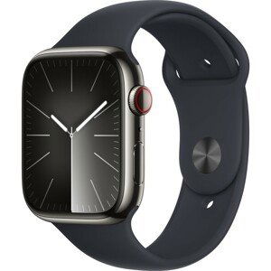 Apple Watch Series 9 Cellular 45mm Grafitová ocel s temně inkoustovým sportovním řemínkem S/M