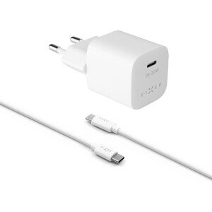 FIXED Mini nabíječka s USB-C/USB-C kabelem, PD, 1 m, 30W, bílá