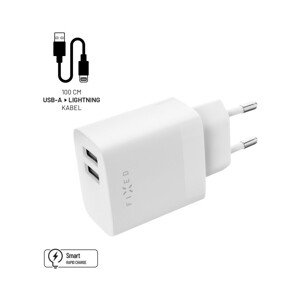 FIXED nabíječka s USB-A/Lightning kabelem, 1 m, MFi, 17W, bílá