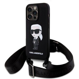 Karl Lagerfeld Liquid Silicone Crossbody Ikonik Kryt iPhone 15 Pro černý