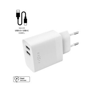 FIXED nabíječka s USB-A/USB-C kabelem, 1 m, 17W, bílá