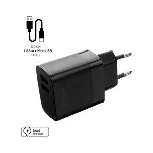 FIXED nabíječka s USB-A/MicroUSB kabelem, 1 m, 17W, černá