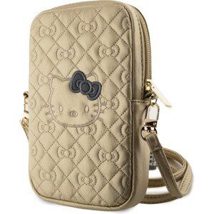 Hello Kitty PU Leather Quilted Pattern Kitty Head Logo Phone Bag zlaté