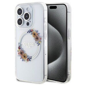 Guess PC/TPU Flowers Ring Glossy Logo MagSafe kryt iPhone 13 Pro čirý