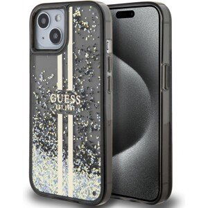 Guess PC/TPU Liquid Glitter Gold Stripe kryt iPhone 15 černý