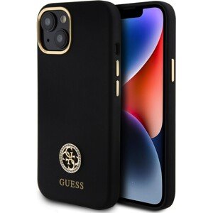 Guess Liquid Silicone 4G Strass Metal Logo kryt iPhone 15 černý