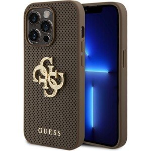 Guess PU Perforated 4G Glitter Metal Logo kryt iPhone 15 Pro béžový