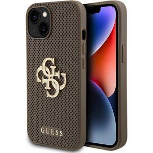 Guess PU Perforated 4G Glitter Metal Logo kryt iPhone 15 béžový