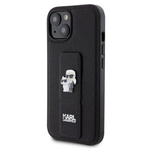 Karl Lagerfeld Saffiano Grip Stand Metal Logo kryt iPhone 15 černý