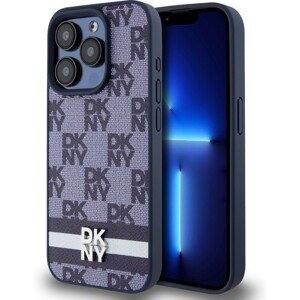 DKNY PU Leather Checkered Pattern and Stripe kryt iPhone 15 Pro Max modrý