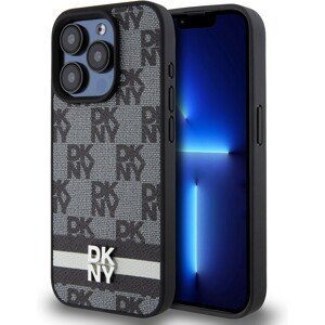 DKNY PU Leather Checkered Pattern and Stripe kryt iPhone 13 Pro Max černý